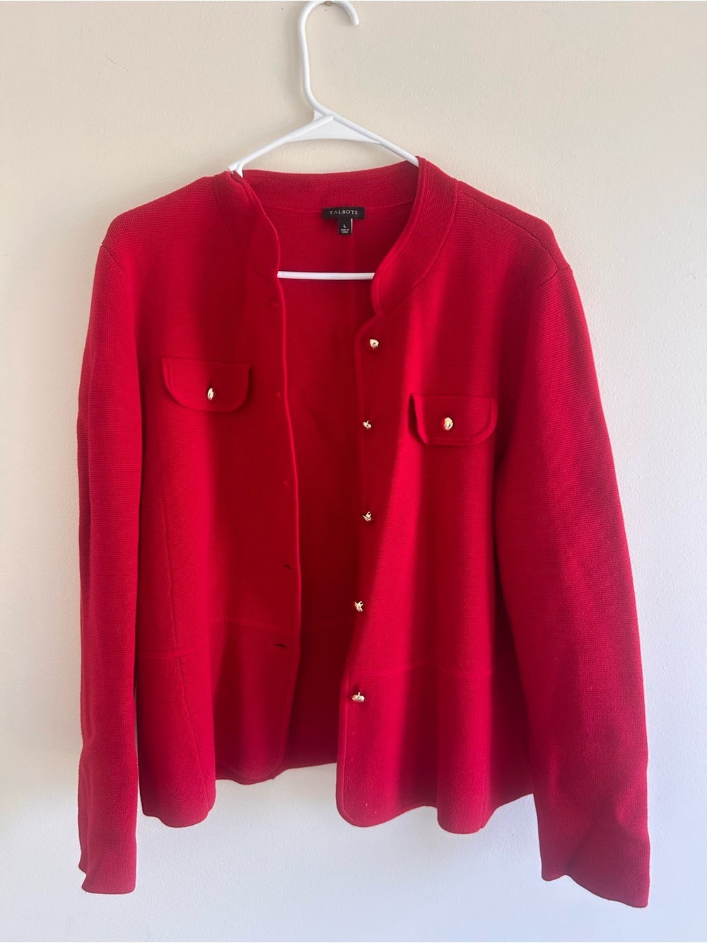 Talbots Red Gold-Button Knit Sweater
